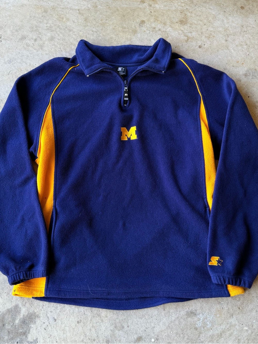 STARTER Navy and Yellow Michigan 'M' Zip-Up Fleece Sweater